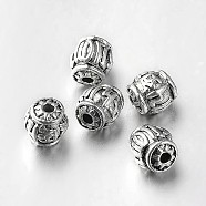 Tibetan Style Alloy Barrel Carved Om Mani Padme Hum Beads, Antique Silver, 11x10mm, Hole: 2.5mm(X-TIBEB-O004-45)