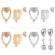Unicraftale 4 Pairs 2 Colors 304 Stainless Steel Stud Earring Findings, Earring Setting for Rhinestone, with Ear Nuts and Horizontal Loops, Teardrop, Golden & Stainless Steel Color, 24x12mm, Hole: 1.8mm, Pin: 0.7mm, Tray: 10x14mm, 2 Pairs/color(STAS-UN0038-08)
