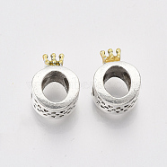 Alloy European Beads, with Light Yellow Enamel, Large Hole Beads, Crown, Antique Silver, 14.5x10.5x7mm, Hole: 4.5mm(MPDL-S067-42)