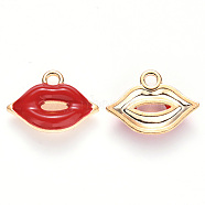 Alloy Enamel Pendants, Makeup Pendants, Lip Shape, Light Gold, Red, 13x18x3mm, Hole: 2mm(X-ENAM-S121-093)