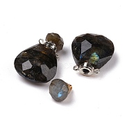 Teardrop Natural Labradorite Perfume Bottle Pendants, with 304 Stainless Steel Findings, Faceted, Stainless Steel Color, 26~26.5x17x8~8.5mm, Hole: 1.4mm, Capacity: about 2ml(0.06 fl. oz)(G-H241-02D-P)