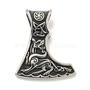 316 Surgical Stainless Steel Pendants, Battle Axe with Kolovrat Charm, Antique Silver, 38x32x8.5mm, Hole: 5.5x8mm(STAS-E212-109AS)