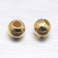 Real 18K Gold Plated Round Sterling Silver Spacer Beads, Golden, 2mm, Hole: 0.8mm(X-STER-M103-04-2mm-G)