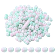 6/0 Opaque Glass Seed Beads, Round Hole, Rondelle, Pale Turquoise, 4~4.5x3~4mm, Hole: 0.8~1.5mm, 10g/box(SEED-YW0002-13P)