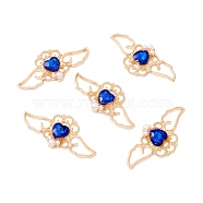 Rack Plating Alloy Rhinestone Pendants, with Plastic Imitation Pearl, Wing with Heart, Sapphire, 19.5x41x4.5mm(FIND-G016-02G-05)