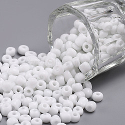6/0 Glass Seed Beads, Opaque Colours Seed, Small Craft Beads for DIY Jewelry Making, Round, Round Hole, White, 6/0, 4mm, Hole: 1.5mm about 500pcs/50g, 50g/bag, 18bags/2pounds(SEED-US0003-4mm-41)