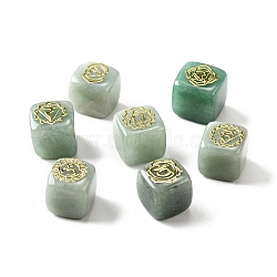 7Pcs 7 Styles Natural Green Aventurine Beads, with Long-Lasting Plated Golden Tone Brass Chakra Pattern Slices, Lead Free & Cadmium Free, No Hole, Cube, 15.5~18x15~17x14.5~17mm, 1pc/style(G-H272-01G)