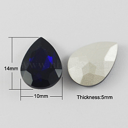 Glass Pointed Back Rhinestone, Back Plated, Faceted, Teardrop, Prussian Blue, 14x10x5mm(RGLA-Q001-9)