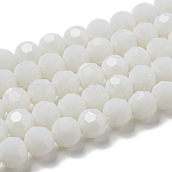 Opaque Glass Beads Stands, Faceted(32 Facets), Round, White, 8mm, Hole: 1mm, about 72pcs/strand, 20.67''(52.5cm)(EGLA-A035-P8mm-D01)