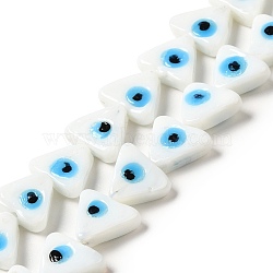 Evil Eye Handmade Lampwork Beads Strands, Triangle, White, 10~12x13~13.5x3.5~4mm, Hole: 1.2mm, about 36pcs/strand, 16.42 inch(41.7cm)(LAMP-G154-05G)