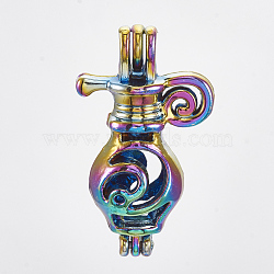 Plated Alloy Bead Cage Pendants, Pot, Colorful, 30x17.5x11mm, Hole: 3x3.5mm; Inner Measure: 17x9mm(PALLOY-S119-091)