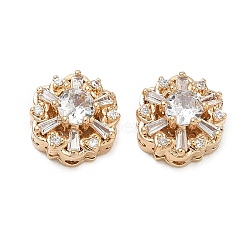 Brass Micro Pave Cubic Zirconia Beads, Flower, Real 18K Gold Plated, Clear, 12.5x8.5mm, Hole: 1.6mm(CU-CBA3F77-04G-02)