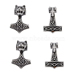 4Pcs 2 Styles 304 Stainless Steel Pendants, Thor's Hammer with Sheep, Antique Silver, 40~43x29~30x10~19.5mm, Hole: 6mm, 2pcs/style(STAS-DC0013-77)