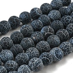 Natural Weathered Agate/Crackle Agate Beads Strands, Round, Grade A, Dyed, Black, 8mm, about 50pcs/strand, 16 inch(X-G-SR8MM-63)