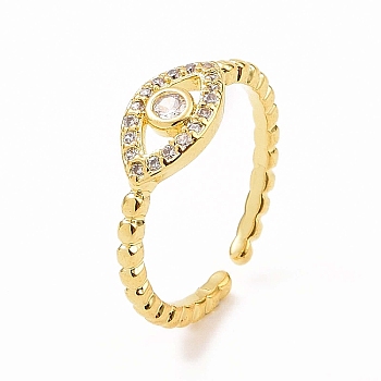 Clear Cubic Zirconia Evil Eye Open Cuff Ring, Brass Jewelry for Women, Real 18K Gold Plated, Inner Diameter: 15.5mm