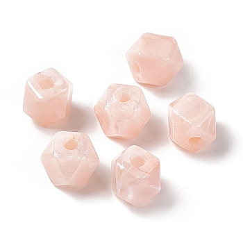 Opaque Acrylic Beads, with Glitter Powder, AB Color, Faceted, Polygon, Light Salmon, 12.7x15.5x15.5mm, Hole: 4mm