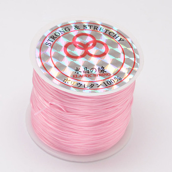 Flat Elastic Crystal String, Elastic Beading Thread, for Stretch Bracelet Making, Pink, 0.8mm, about 54.68 Yards(50m)/Roll