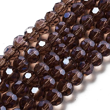 Electroplate Transparent Glass Beads Strands, Faceted(32 Facets), Round, Pearl Luster Plated, Purple, 8mm, Hole: 1mm, about 66~69pcs/strand, 19.29~19.57 inch(49~49.7cm)