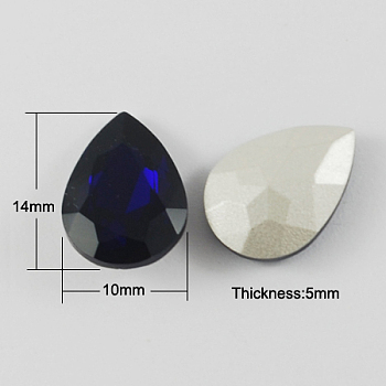 Glass Pointed Back Rhinestone, Back Plated, Faceted, Teardrop, Prussian Blue, 14x10x5mm