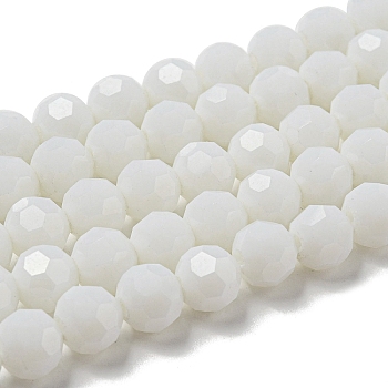 Opaque Glass Beads Stands, Faceted(32 Facets), Round, White, 8mm, Hole: 1mm, about 72pcs/strand, 20.67''(52.5cm)
