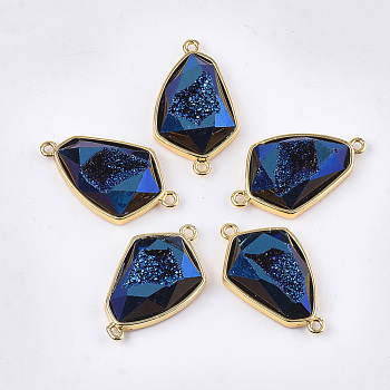 Electroplate Synthetic Druzy Agate Links connectors, with Brass Findings, Polygon, Golden, Dark Blue, 30.5x18x7mm, Hole: 1.6mm