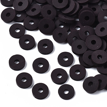 Handmade Polymer Clay Beads, Disc/Flat Round, Heishi Beads, Coconut Brown, 4x1mm, Hole: 1mm, about 55000pcs/1000g