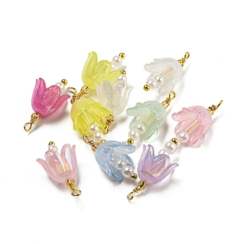 ABS Plastic Imitation Pearl Pendants, with Real 18K Gold Plated Brass Loops and Acrylic Beads, Mixed Color, 19.5~21x11x10mm, Hole: 1.5mm