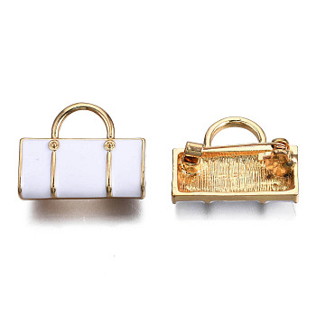 Travelling Bag Enamel Pin, Light Gold Plated Alloy Badge for Backpack Clothes, Nickel Free & Lead Free, White, 22x28mm, Pin: 0.7mm