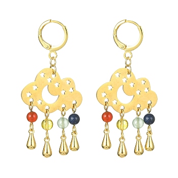 Brass Cloud Chandelier Earrings, Natural Mixed Gemstone Tassel Earrings, Golden, 51.5x24.5mm