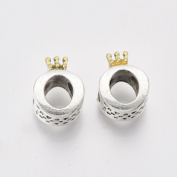 Alloy European Beads, with Light Yellow Enamel, Large Hole Beads, Crown, Antique Silver, 14.5x10.5x7mm, Hole: 4.5mm