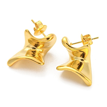 Ion Plating(IP) 304 Stainless Steel Stud Earrings, Golden, 21x11mm