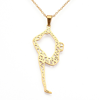 201 Stainless Steel Pendant Necklaces, with Cable Chains and Lobster Claw Clasps, Rhythmic Gymnast, Golden, 17.71 inch(45cm), 1.5mm
