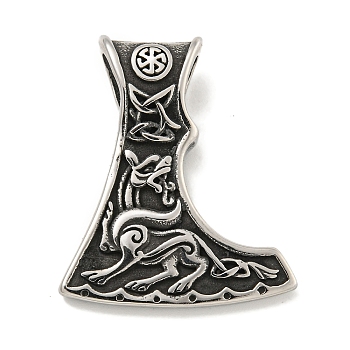 316 Surgical Stainless Steel Pendants, Battle Axe with Kolovrat Charm, Antique Silver, 38x32x8.5mm, Hole: 5.5x8mm