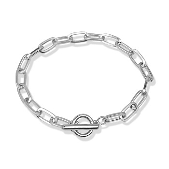 Alloy Paperclip Chain Bracelets, with Toggle Clasps, Cadmium Free & Lead Free, Platinum, 7-1/2 inch(19cm)