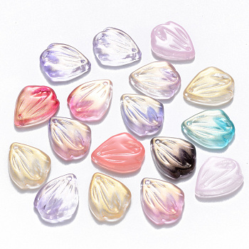 Transparent Glass Pendants, Mixed Style, Petal, Mixed Color, 19x15x3.5mm, Hole: 1mm