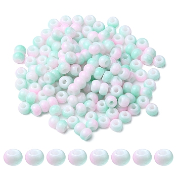 6/0 Opaque Glass Seed Beads, Round Hole, Rondelle, Pale Turquoise, 4~4.5x3~4mm, Hole: 0.8~1.5mm, 10g/box