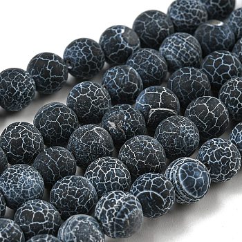 Natural Weathered Agate/Crackle Agate Beads Strands, Round, Grade A, Dyed, Black, 8mm, about 50pcs/strand, 16 inch