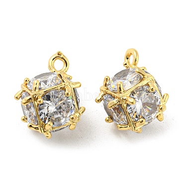 Real 18K Gold Plated Clear Cube Brass+Glass Charms