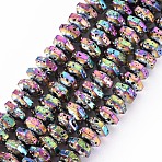 Electroplated Natural Lava Rock Beads Strands, Hexagon, Bumpy, Colorful, 6.5x7.5x4mm, Hole: 1.2mm, about 105pcs/strand, 15.94 inch(40.5cm)(X-G-T114-73E)
