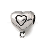 304 Stainless Steel Tube Bails, Heart, Antique Silver, 13.5x12x9mm, Hole: 5.5mm and 1.4mm(STAS-H263-26AS)