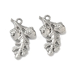304 Stainless Steel Pendants, Leaf Charm, Stainless Steel Color, 18.5x11.5x3mm, Hole: 1.4mm(STAS-I367-05P)