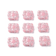 Opaque Acrylic Beads, Metal Enlaced, Square with Flower Pattern, Light Coral, 9.5~10x10.5~11x3.5mm, Hole: 1.6mm, about 1990pcs/500g(OACR-G016-26N)
