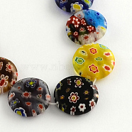 Flat Round Handmade Millefiori Glass Beads Strands, Mixed Color, 12x3.5mm, Hole: 0.5mm, about 32pcs/strand, 14.1 inch(X-LK-R004-62)