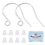 10 Pairs 925 Sterling Silver Earring Hooks, with Horizontal Loops & 50Pcs Plastic Ear Nuts & 1Pc Polishing Cloth, Silver, 19x13.5x0.8mm, Hole: 2mm, 20 Gauge, Pin: 0.8mm(STER-BBC0001-36)