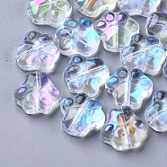 Transparent Glass Beads, AB Color Plated, Dog Paw Prints, Clear AB, 11x12x4.5mm, Hole: 1mm(GGLA-YW0001-12)