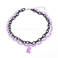 Double Layer Necklaces, with Bear Resin Pendants and ABS Plastic Cable Chains, Stainless Steel Color, Black, 15.35 inch(39cm)(NJEW-JN03494-01)