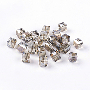Electorplated Glass Beads, Rainbow Plated, Faceted, Cube, Gray, 9x9x9mm, Hole: 1mm(EGLA-E006-3O)