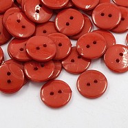 Acrylic Sewing Buttons, Plastic Buttons for Costume Design, 2-Hole, Dyed, Flat Round, Dark Red, 15x2mm, Hole: 1mm(BUTT-E084-C-04)