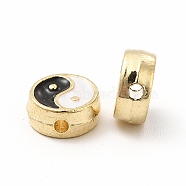 Alloy Enamel Beads, Flat Round with Yin Yang, Golden, 8.5x3.5mm, Hole: 1mm(PALLOY-I217-24G)