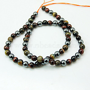 Natural Tiger Iron & Synthetic Hematite Beads Strands, Dyed & Heated, Round, SaddleBrown, 8mm, Hole: 1mm; about 49pcs/strand, 15.7inches(G-H1581-8mm)
